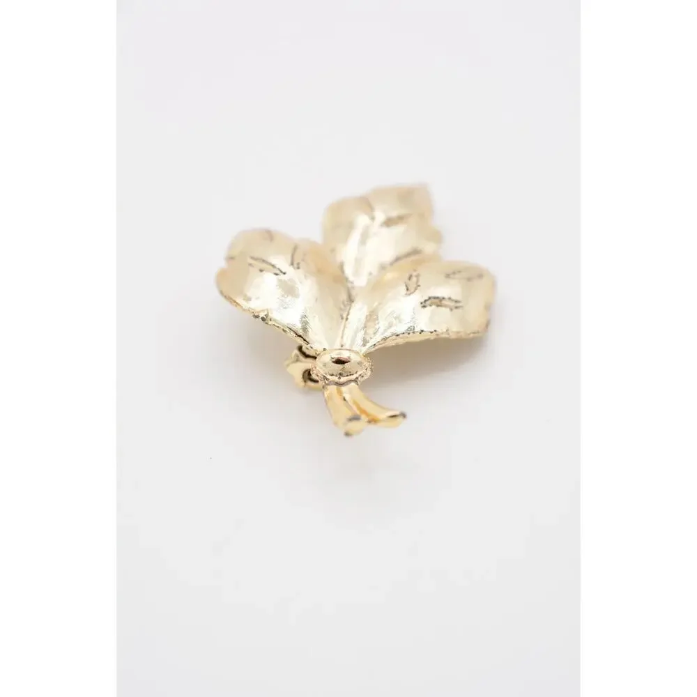 Vintage Wet Textured Leaf Pin Brooch Gold Tone Fall Autumn Chunky 1990s BinAT